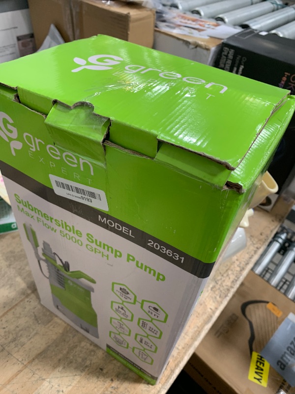 Photo 1 of ***(HEAVILY USED/ MINOR DAMAGE)***Green Expert 1.5HP Submersible Sump Pump High Flow 5000GPH 25ft Power Cord Manual Automatic On/Off for Water Removal from Basement Sump Pit Pools Hot Tub Spas Garden Pond
