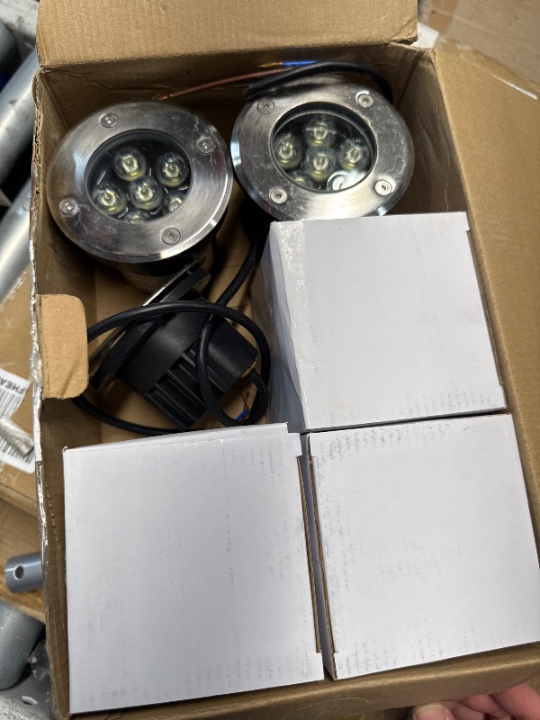 Photo 1 of (HARDWIRE REQUIRED) (USED/FAIR) (UNTESTED) JESLED Landscape Lighting 6W LED Well Lights, 12V 24V Ground Lights 6000K Bright White, IP67 Waterproof Low Voltage Landscape Light Spotlight for Driveway Deck Patio Yard Garden Outdoor (6 Pack)