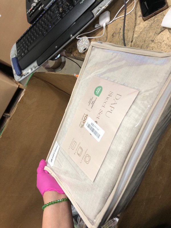 Photo 1 of DAPU Pure Linen Sheets Set, 100% French Linen from Normandy, Breathable and Durable for Hot Sleepers, 4 Pcs Set - 1 Flat Sheet, 1 Fitted Sheet, 2 Pillowcases (Natural Linen, Queen)