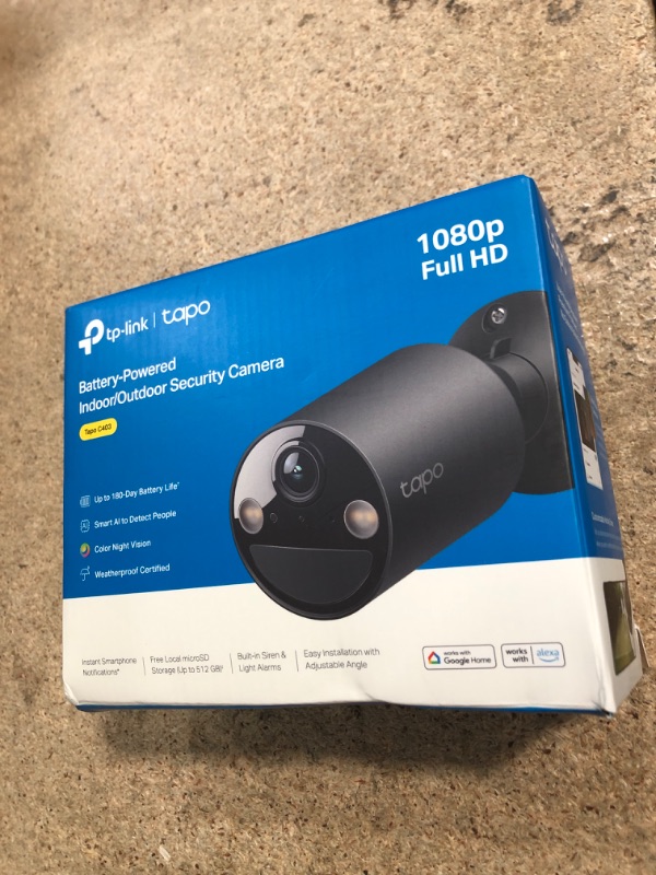 Photo 1 of Tapo by TP-Link Wireless Outdoor Security Camera, 1080P, Up to 180 Days Battery Life, Free Person Detection, SD/Cloud Storage, Spotlight Color Night Vision, Alarm, No Hub Needed, Black, C403