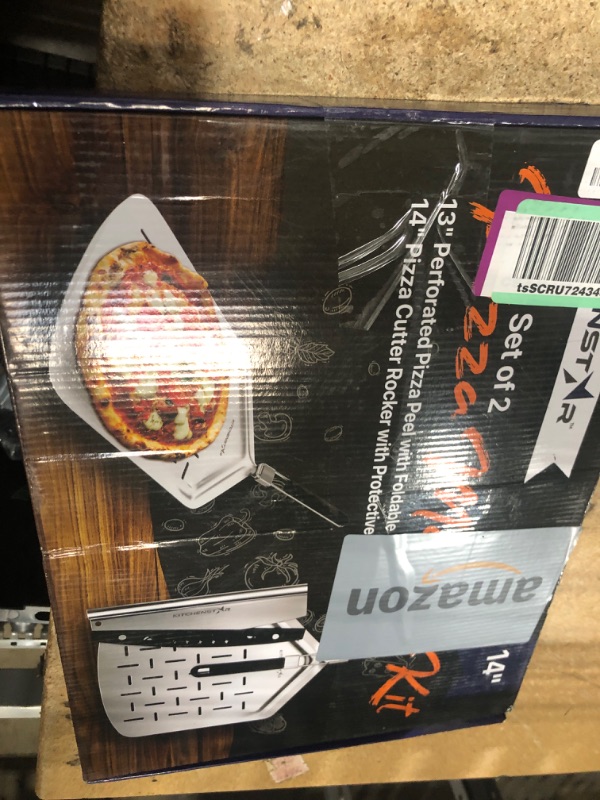 Photo 1 of 14" Pizza Making Kit (Set of 2) - 14" Pizza Cutter Rocker Knife with Blade Cover + 13" Perforated Stainless Steel Pizza Peel with Folding Handle - Ultimate Pizza Oven Accessories