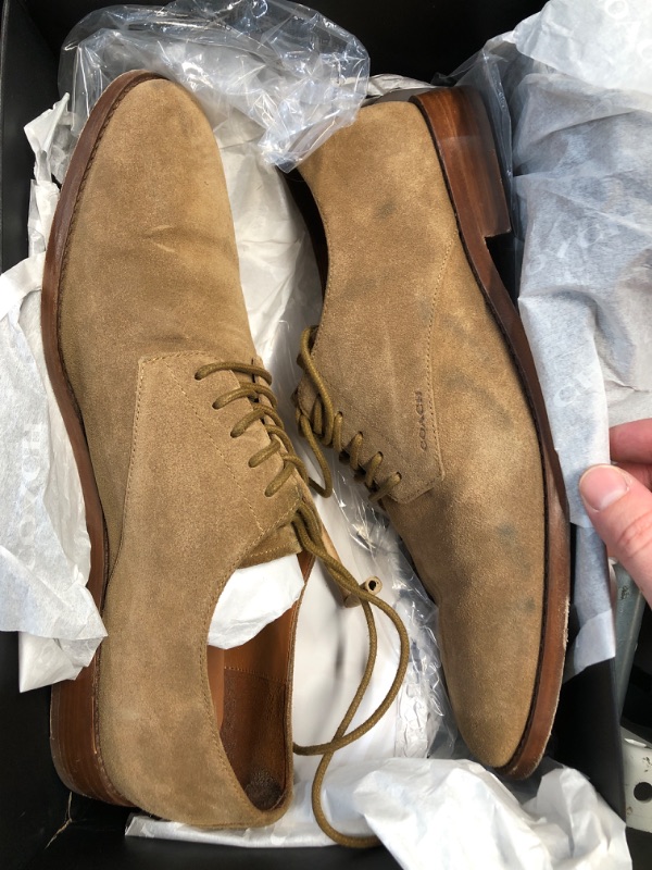 Photo 1 of (STAINED) (USED/FAIR) Coach Men's Davi Suede Derby Oxford, Coconut, 11