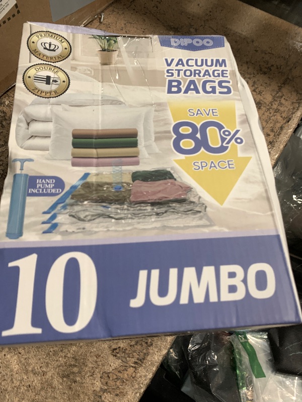 Photo 1 of 10 Pack Jumbo Vacuum Storage Bags with Hand Pump, 80% Storage Space Saving, Sturdy Leak-Free Space Saver Vacuum Seal Bags for Clothing, Vacuum Compression Bags for Travel Lugggage Blankets Comforters