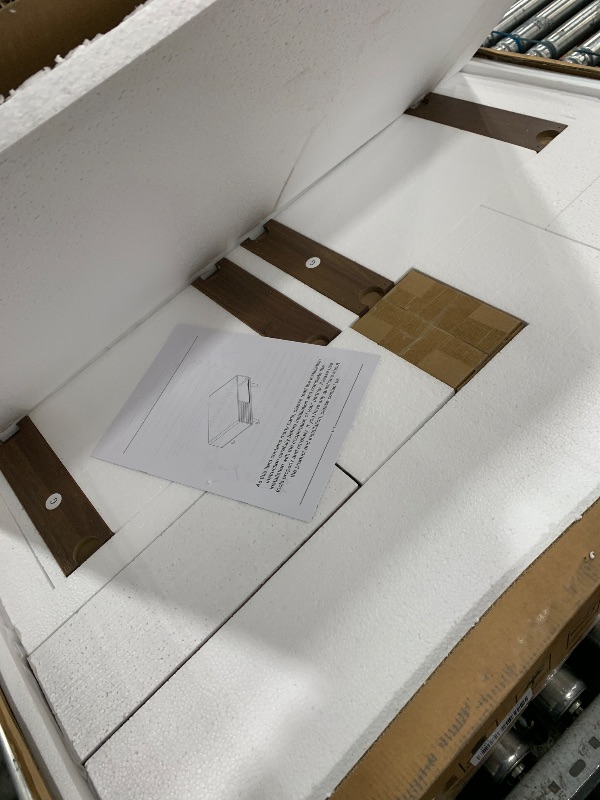 Photo 1 of Luoxiao Mid Century Modern Coffee Table with Storage, Slatted Sliding Door, Modern Wood Rectangle Coffee Table, Farmhouse Scandinavian Minimalist Center Table for Living Room, Walnut