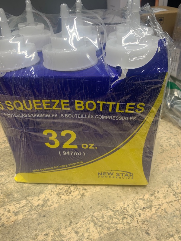 Photo 1 of New Star Foodservice Squeeze Bottles, Plastic, Wide Mouth, 32 oz, Clear, Pack of 6