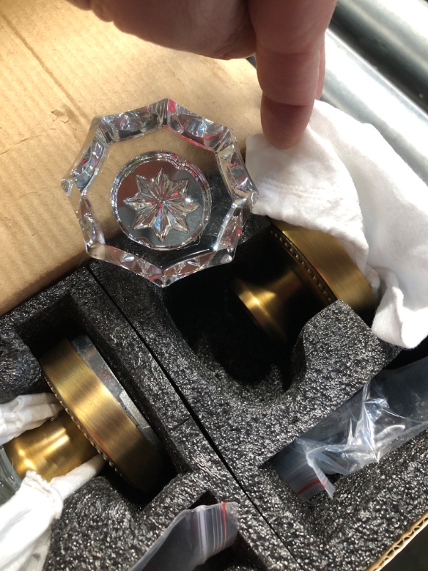 Photo 1 of **DAMAGED, 1 KNOB'S CRYSTAL IS SEPARATED FROM BASE**
SORWDUERM Antique Brass Door Knobs Crystal Door Knob Dummy Door Knobs Glass Interior Dummy Handle Single Sided Decorative 2 Pack