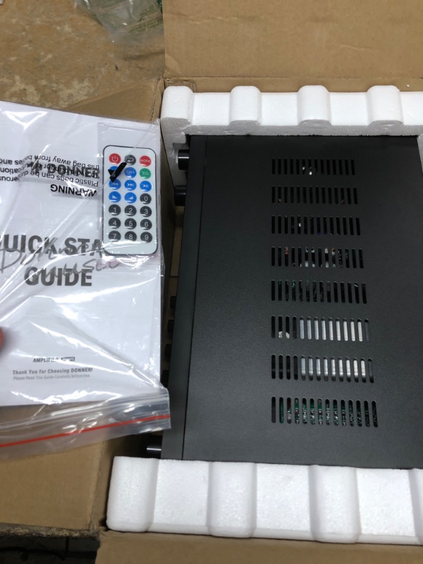 Photo 1 of Donner Bluetooth 5.0 Stereo Audio Amplifier Receiver, 4 Channel 440W Peak Power Home Theater Stereo Receiver with USB, SD, FM, 2 Mic in Echo, RCA, LED, Speaker Selector for Studio, Home - MAMP5