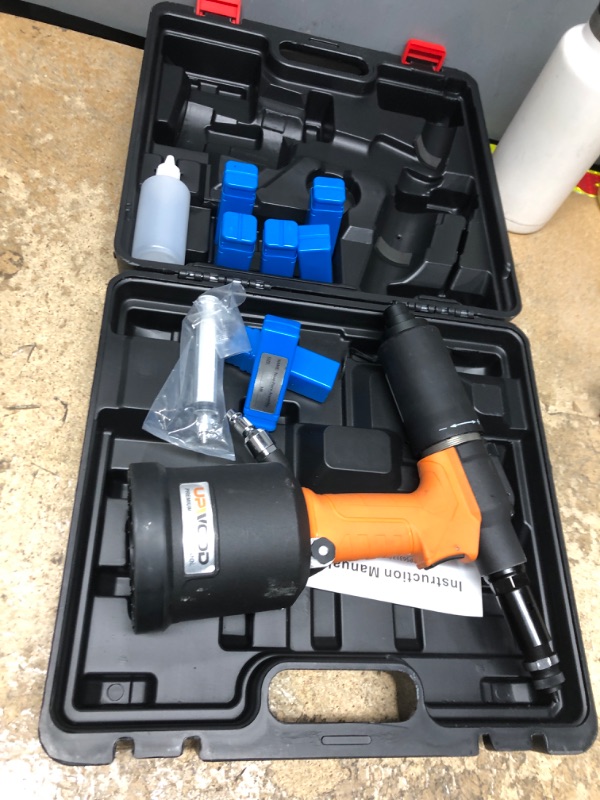 Photo 1 of UPWOOD Heavy Duty Air Hydraulic Rivet Nut Tool with reversible button, HPS6312F Pneumatic Riveter Automatic Rivet Nut Gun Tool Setting Kit Come with 8 Size Metric and SAE Nose-Piece Assembly