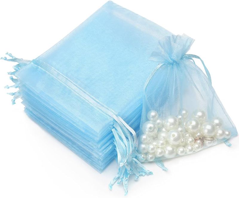 Photo 1 of 100PCS 4x6(10x15cm) Drawstring Organza Jewelry Favor Pouches Wedding Party Festival Gift Bags Candy Bags (Pale Blue)