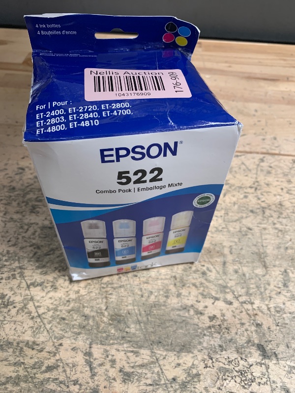 Photo 1 of Epson 522 EcoTank Ink Ultra-high Capacity Bottle Black & Color Combo Pack (T522120-BCS) Works with EcoTank ET-2720, ET-2800, ET-2803, ET-2840, ET-4700, ET-4800, ET-4810