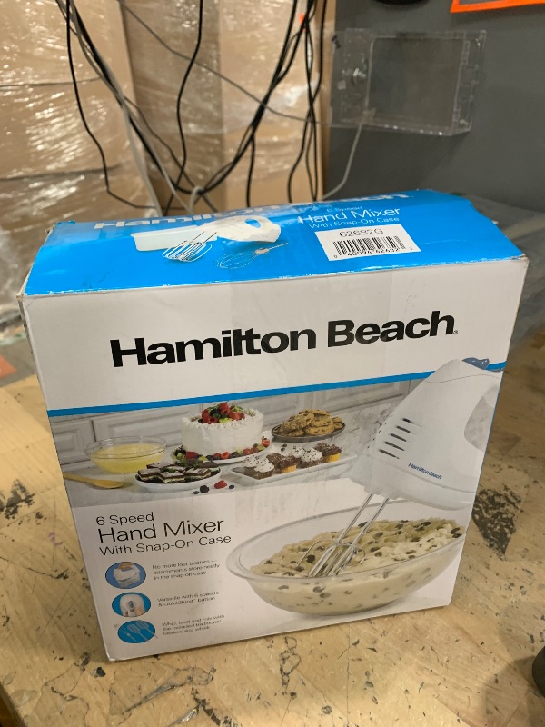 Photo 1 of Hamilton Beach 6-Speed Electric Hand Mixer with Whisk, Traditional Beaters, Snap-On Storage Case, 250 Watts, White