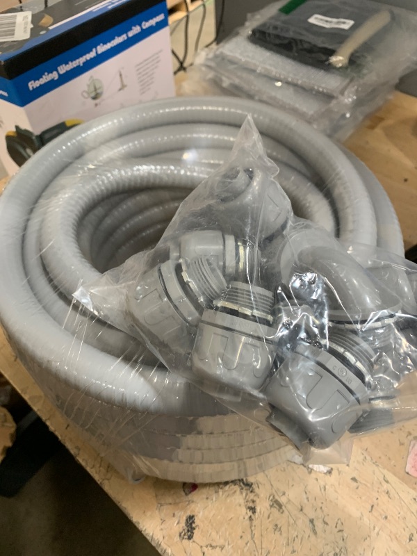 Photo 1 of DWALE Liquid-Tight Conduit and Connector Kit, Flexible Non-Metallic Electrical 3/4inch 25ft Conduit, with 5 Straight and 3 Angle Fittings Included, 3/4 in. Dia.