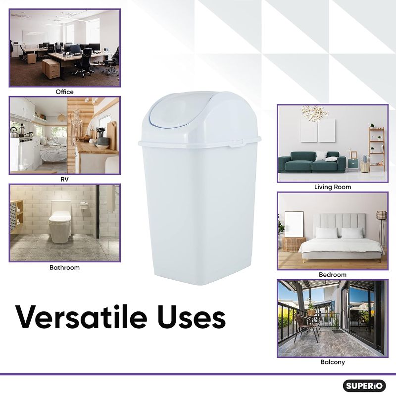 Photo 1 of  Small 2.5 Gallon Plastic Trash Can with Swing Top Lid WHITE