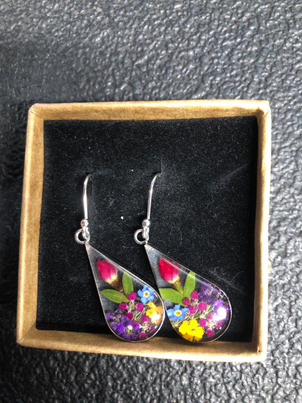 Photo 1 of Amazon Essentials Sterling Silver Multi Pressed Flower Teardrop Earrings (previously Amazon Collection)