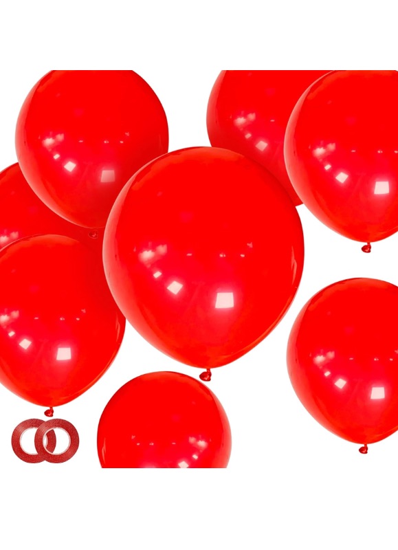 Photo 1 of ASIYUHY Red Balloons 12 Inch 100 Pack Thicken Latex Red Balloons with 2 Rolls of Ribbon Round Helium Balloons for Christmas Valentine Birthday Wedding Baby Shower Party Decorations