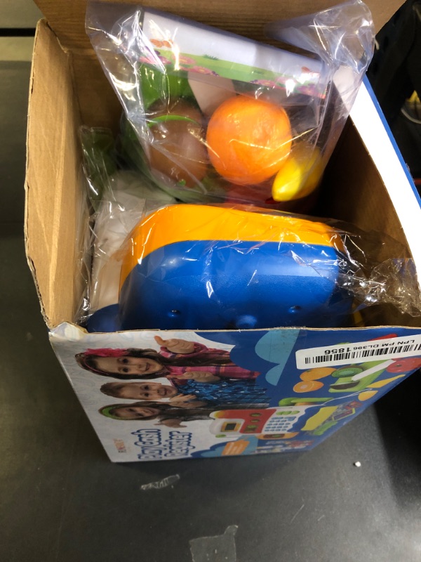 Photo 1 of FUNERICA Toy Cash Register with Scanner, Microphone, and Interactive Calculator. Includes Grocery Food, Cuttable Fruit, Pretend Play Money - for Toddlers and Kids