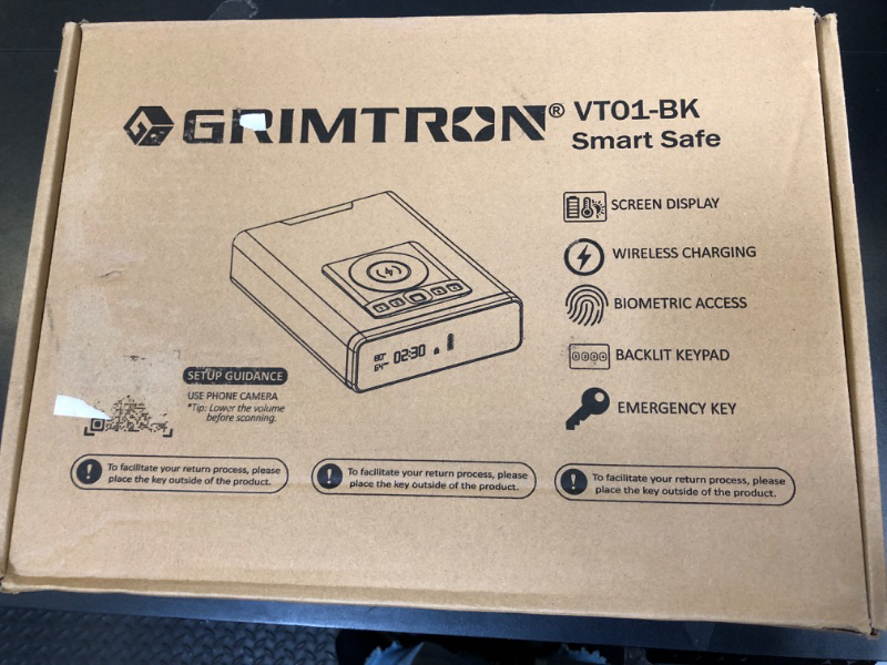 Photo 1 of Grimtron Biometric Gun Safe for Handgun, 24/7 Display Clock Safe with 2-in-1 Watch & Phone Wireless Charging, Pistol Safe with Backlit Keypad, Handgun Safe with LED Light, Auto Pop-up Unlock