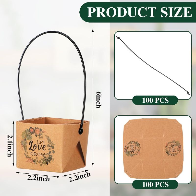 Photo 1 of Aliceset  Let Love Grow Succulent Wrap Bulk Succulent Gift Wrap Bag with Plastic Handle Kraft Paper Gift Box Basket Baby Shower Wedding Party Favor, ---Not Include Plant Pot?2.2 x 2.2 x 2.1 inch
