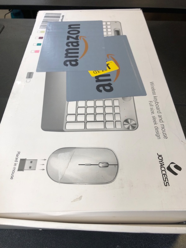 Photo 1 of JOYACCESS Ergonomic Wireless Keyboard and Mouse, Full Size Wireless Keyboard Designed with Phone Holder and Wrist Rest,Volume Roller for Computer Mac PC Laptop-Silver