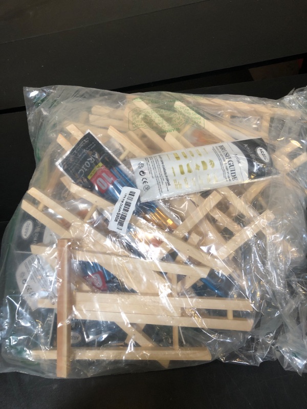 Photo 1 of 144 PCS Professional Painting Set, 12 PCS Wood Easels,12 Packs of 120 Brushes with Nylon Brush Head and 12 PCS Palettes, Painting Supplies kit for Kids & Adults Party.