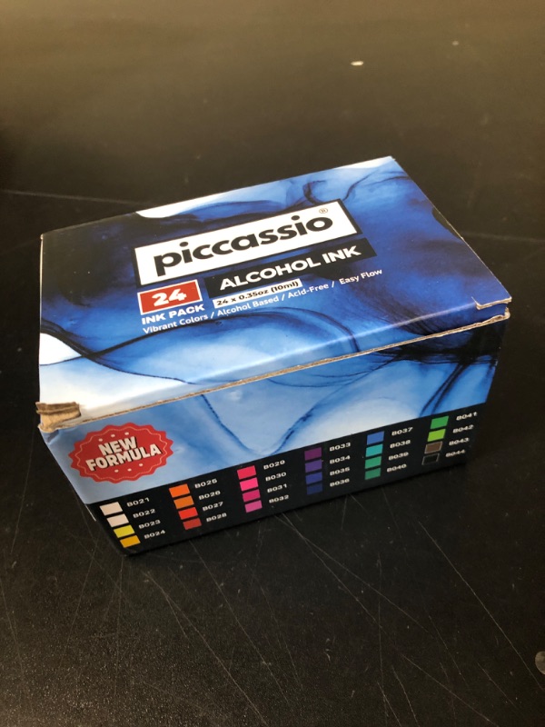 Photo 1 of Alcohol Ink Set - New Improved Formula - 24 Highly Saturated, Fast-Drying, Permanent Inks for Epoxy Resin, Tumblers, Fluid Art Painting, Glass, Metal, and More