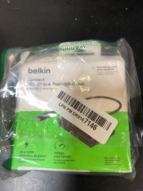 Photo 1 of Belkin Connect USB-C to 4-Port USB-C 3.2 Gen2 Ports Hub, Multiport Adapter Dongle with 100W PD & Max 10Gbps High-Speed Data Transfer for MacBook, iPad, Chromebook, PC, and More - Black