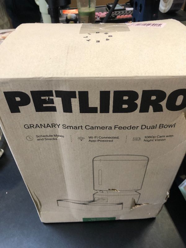 Photo 2 of PETLIBRO Automatic Cat Feeder with Camera for Two Cats, 1080P HD Video with Night Vision, 5G WiFi Pet Feeder with 2-Way Audio for Cat & Dog, Low Food & Motion & Sound Alerts, Dual Tray, Black 5L DAMAGED PKG
