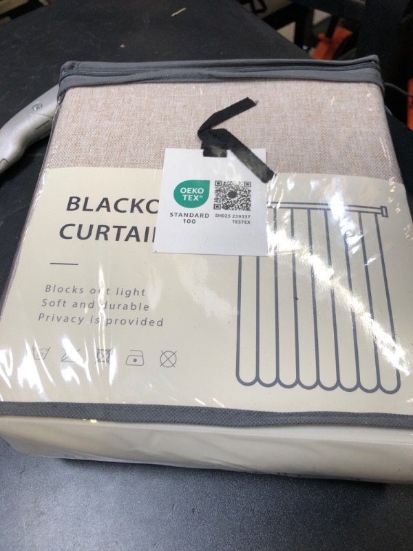 Photo 1 of 100% Blackout Shield Linen Blackout Curtains for Bedroom 90 Inches Long, Back Tab/Rod Pocket Living Room Drapes, Thermal Insulated Blackout Curtains 2 Panels Set, 50" W x 90" L, Oatmeal DAMAGED PKG
