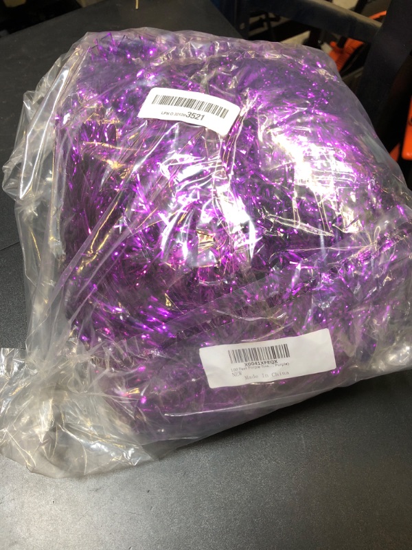 Photo 1 of 100 Feet Purple Tinsel Garland Christmas Foil Tinsel Garland Decoration Metallic Banner Wall Hanging Tinsel Streamers Garland for Christmas Tree Birthday Party Decorations (3.54" x 100', Purple)