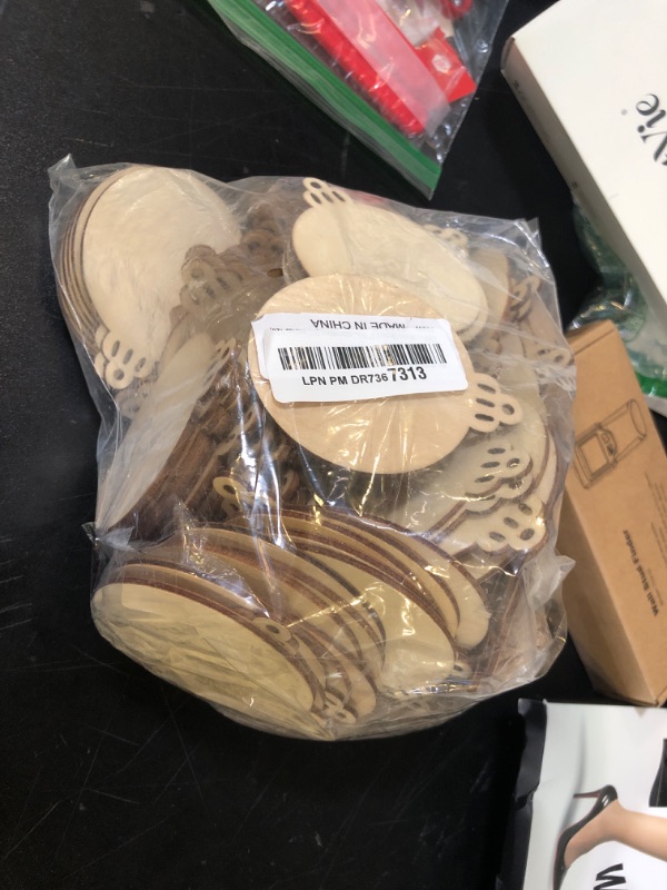 Photo 1 of 120Pcs Wood Slices,3.5" Wooden Christmas Ornaments,Unfinished Predrilled Wood Circles for Crafts Centerpieces,DIY Round Wooden Discs Hanging Decorations (3.5 Inches-120)