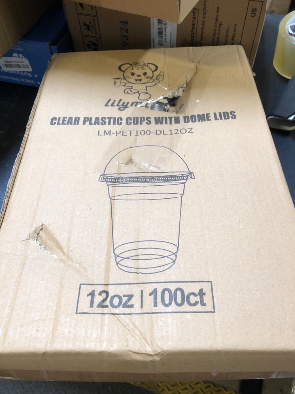 Photo 1 of Lilymicky [100 Sets 12 oz Clear Plastic Cups With Dome Lids, Disposable Plastic Drinking Cups, 12 oz Parfait Cups for Ice Coffee, Smoothie, Bubble Boba