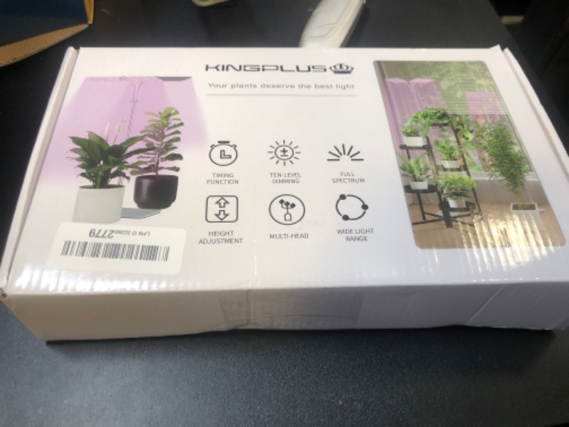 Photo 1 of KINGPLUS Grow Lights with Base, Full Spectrum Growing Light for Indoor Plants, 120 LEDs, 4 Dimmable Levels, Timer 4/8/12h, 12-60inches Height Adjustable,18w, Ideal for Desk Small Plants