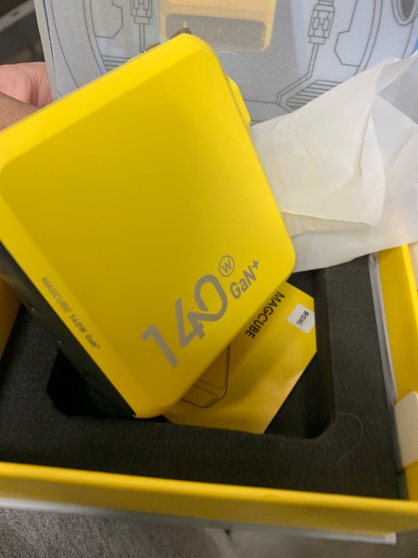 Photo 1 of AOHI Magcube 140W USB C Charger PD3.1 3-Port GaN+ Laptop Wall Charger 100W Fast Charging Power Adapter Foldable Plug for MacBook Pro 16'', Dell XPS, iPad Pro, Galaxy, iPhone 15 Pro, Chromebook, Yellow