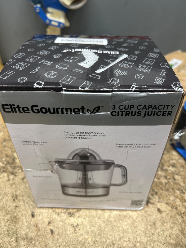 Photo 1 of Elite Gourmet ETS623 BPA-Free Electric Citrus Juicer, Compact, Large Volume, Pulp Control, Oranges, Lemons, Limes, Grapefruits with Easy Pour Spout, 24oz, Black/Stainless Steel