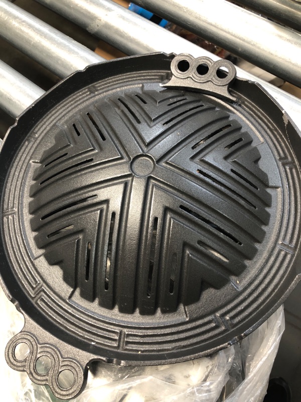 Photo 1 of (see images for damage) JapanBargain 1797, Ikenaga Korean BBQ Plate Genghis Khan Barbecue Grill Plate Mongolian Heavy Duty Cast Iron Stovetop BBQ Grill Pan Griddle, 11.4 inches
