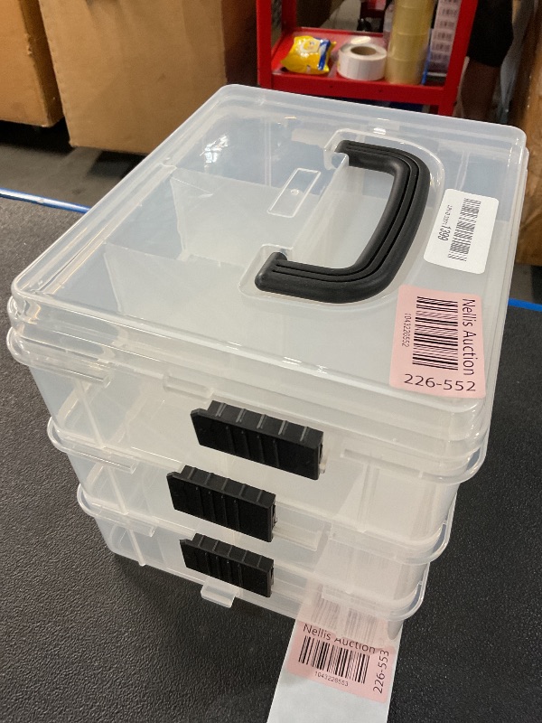 Photo 1 of ***(TOP BIN HAS A LATCH BROKEN)***
Bins & Things 3-Tier Sewing Kit - Stackable Craft Storage Box with Dividers - Plastic Nail Polish Organizer, Storage Containers for Beads, Sewing Supplies, Art Organizers and Storage - Large