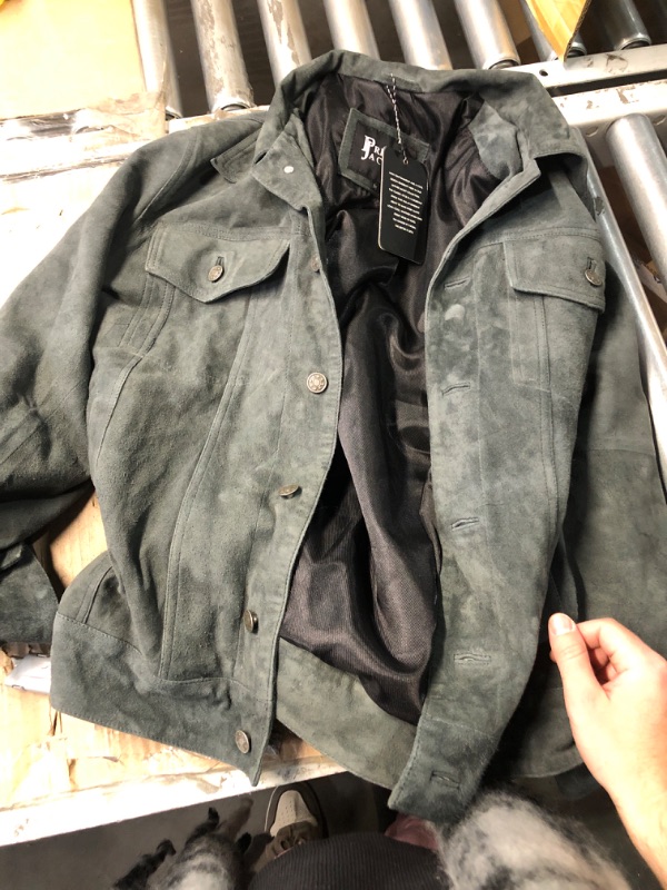 Photo 1 of (BAGGED) (MEDIUM) Premium Vintage Trucker Suede Leather Jacket Men Genuine Lambskin Men Leather Jackets Shirt Collar Jackets For Mens (US, Alpha, Medium, Regular, Regular, Grey Suede Leather)