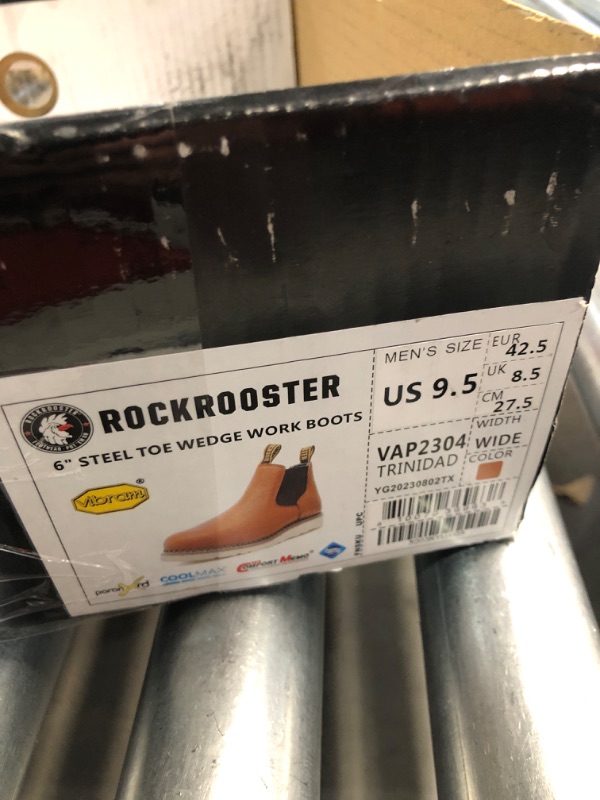 Photo 1 of ***(USED)***
ROCKROOSTER Trinidad Steel Toe Chelsea Boots Men, 6" Slip on Brown Wedge Work Boots, Vibram Expanded Rubber Sole, 100% Leather, Breathable, ASTM F2413-18 M/I/C (VAP2304 US 9.5)