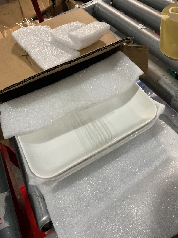 Photo 1 of (See all images)DELLING 8in White Rectangular Serving Plates-Large Serving Platter Set Salad Plates - Big Serving Trays for Parties Meat, Sushi, Dinner Plate Oven Safe Dinnerware Set of 3