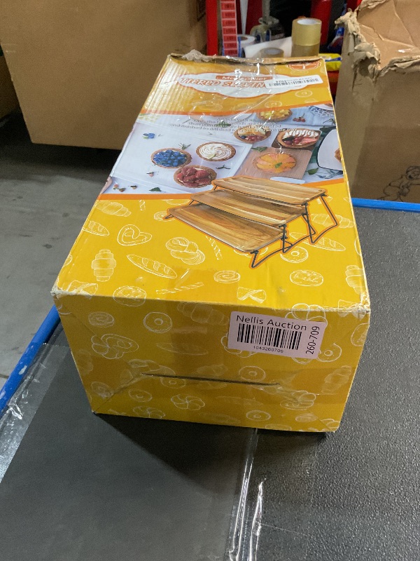 Photo 1 of 3 Tier Cupcake Stand and Towers Serving Tray for Party, Acacia Wooden Dessert Table Display Set, Decorative Tiered Tray Decor Small Chees Charcuterie Boards Rustic Wood Serving Platters and Trays