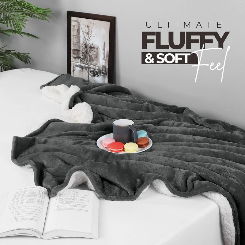 Photo 1 of  Bedding Sherpa Blanket Queen Size (Grey, 90x90 Inches) - Soft