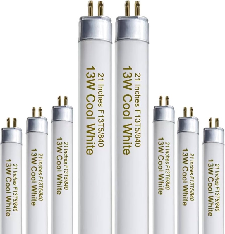 Photo 1 of 
8 Pack 21 Inch T5 Fluorescent Light Bulb 13 Watt F13T5/CW Compatible for Sylvania Satco Philips GE Under Cabinet Tube Light Cool White 800 Lumen G5 Base 8 Count