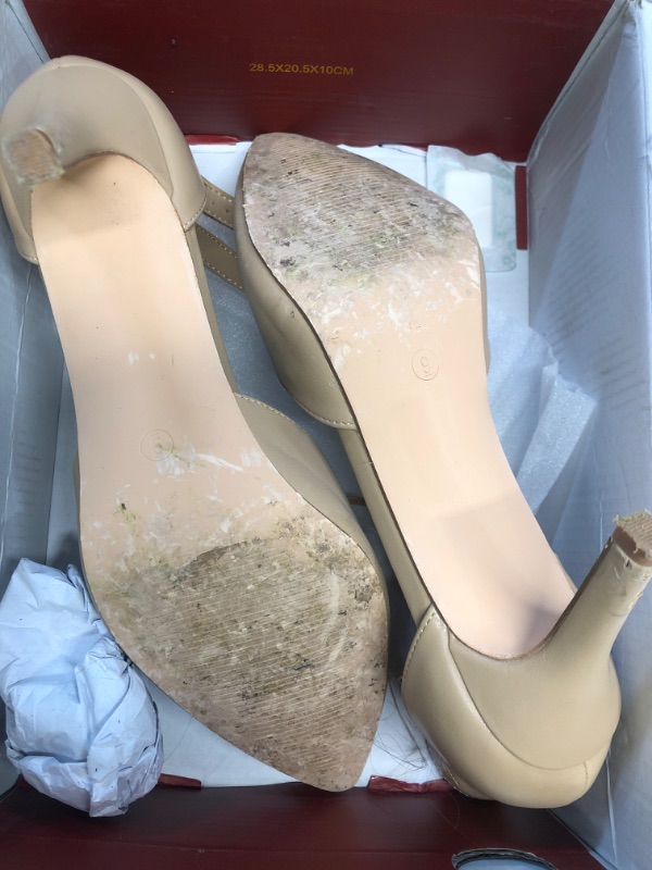 Photo 1 of (used)JOY IN LOVE Closed Toe Heels Pumps for Women 3IN Stiletto Pointed Toe Ankle Strap Heels Nude Matte US9