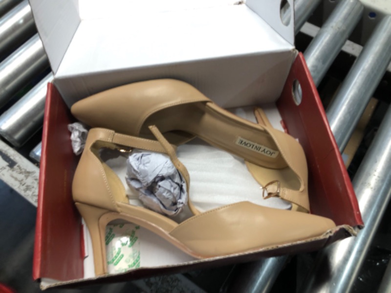 Photo 1 of (used)JOY IN LOVE Closed Toe Heels Pumps for Women 3IN Stiletto Pointed Toe Ankle Strap Heels Nude Matte US9