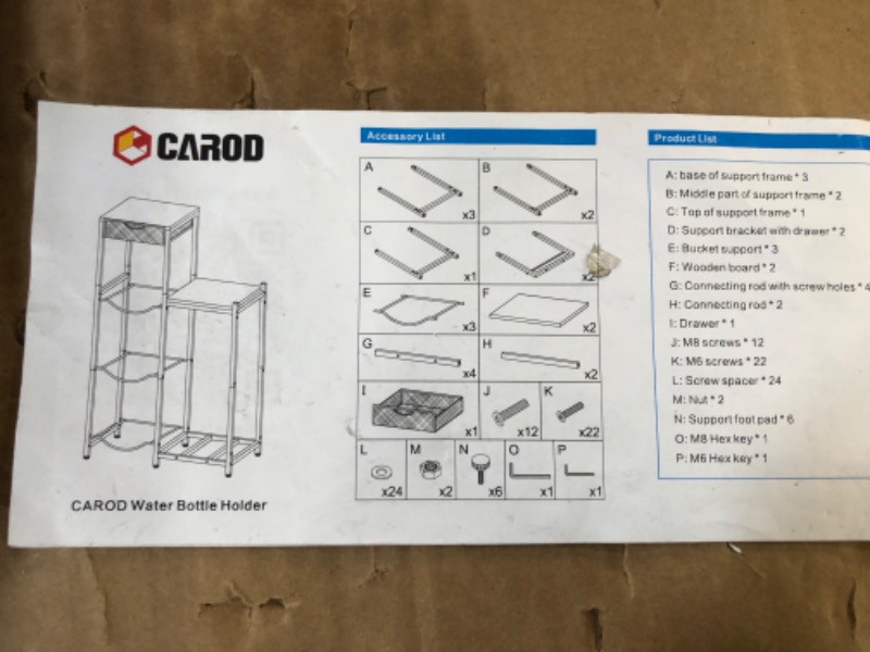 Photo 1 of CAROD 5 Gallon Water Jug Holder with Drawers, Heavy Duty Water Jug Stand with Water Dispenser Stand, 5 Gal Water Bottle Holder Water Cooler Jug Rack with 2 Wood Storage Shelves