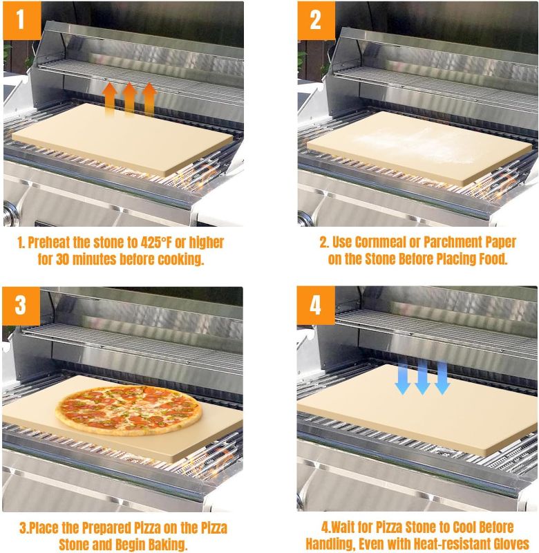 Photo 1 of (FAIR) Caprihom 24"L x 18"W Extra Large Pizza Stone, Rectangular Pizza Grilling/Baking Stone Industrial Commercial Oven Stone, Ideal for Grilling Baking Several Pizzas Bread - Includes Scaper