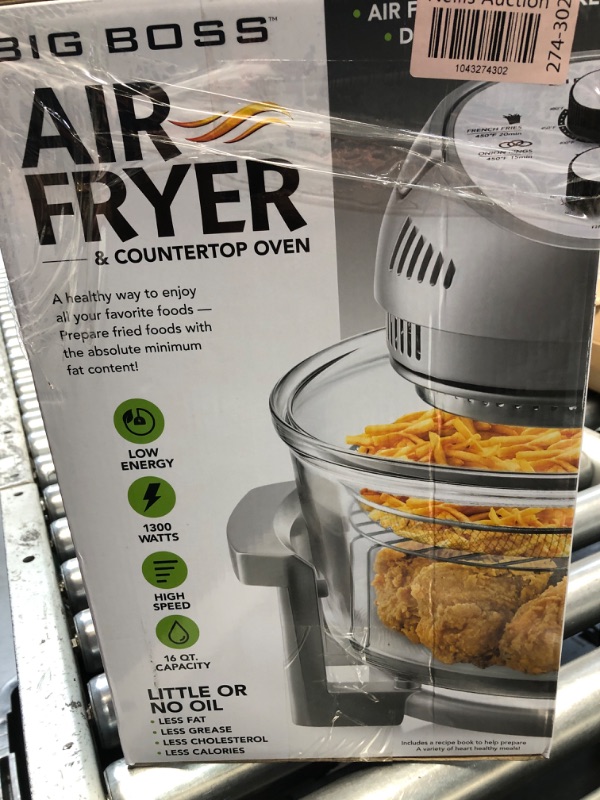 Photo 1 of ***NON REFUNDABLE, PARTS ONLY, MISSING TRIGGER BUTTON TO TURN ON ON BACK OF HANDLE, TDOESN TURN ON, LIGHTLY USED*** Big Boss 16Qt Large Glass Air Fryer Non Toxic – Large Halogen Oven Cooker with 50+ Air Fryers Recipe Book for Meals for Entire Family, Heal