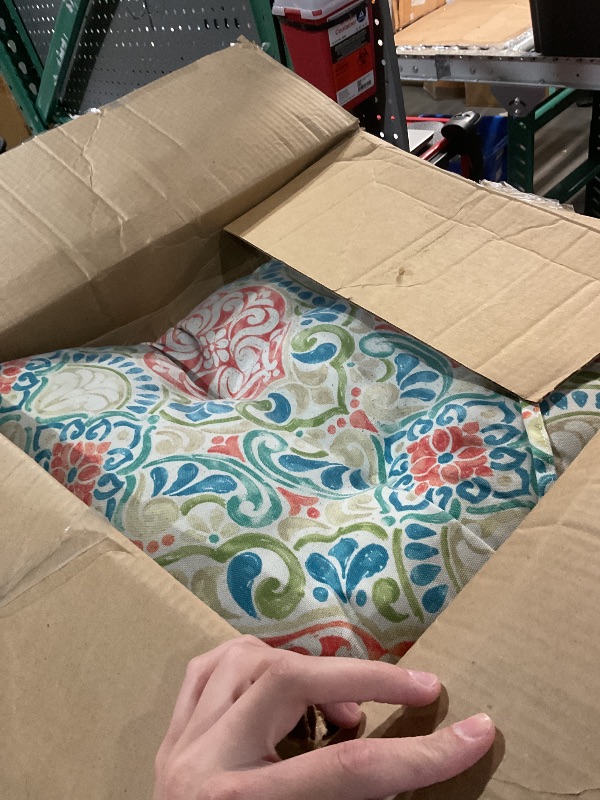 Photo 1 of **HEAVILY USED/DIRTY**Pillow Perfect Paisley Indoor/Outdoor Chairpad with Ties, Reversible, Tufted, Weather, and Fade Resistant, 15.5" x 16", Blue/Multi Pretty, 2 Count