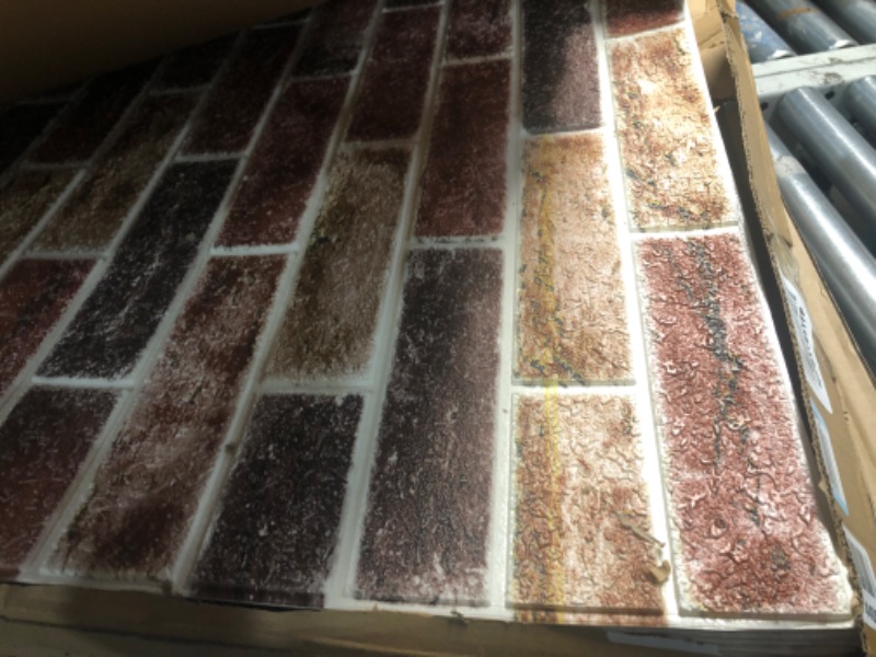 Photo 1 of * ***(PARTS ONLY/ NON REFUNDABLE/ NO RETURNS OR REFUNDS)*****MISSING ONE PANEL** 
Art3d 10-Pack 52.5 Sq.Ft Faux Brick 3D Wall Panels Peel and Stick in Red Brown, Self Adhesive Waterproof Foam Wallpaper for Bedroom, Bathroom, Kitchen