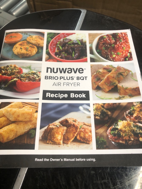 Photo 1 of ** POWERS ON * LOOKS BRAND NEW/ NEVER USED ON THE * OUTSISDE IS DUSTY AND SCRATCHED**  Nuwave Brio Plus 8 Qt Air Fryer, PFAS Free, New & Improved, Digital Touch Screen, Cool White Display, 50°F~400°F in Precise 5°, 5 Cook Functions, 100 Presets & 50 Memor